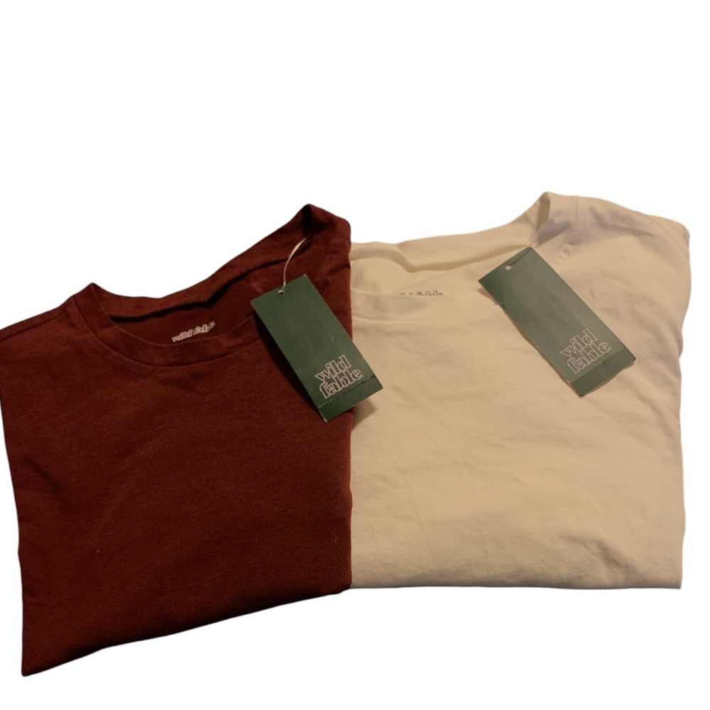 NWT Wild Fable lot(2)size M cropped long sleeve tops same maroon and white